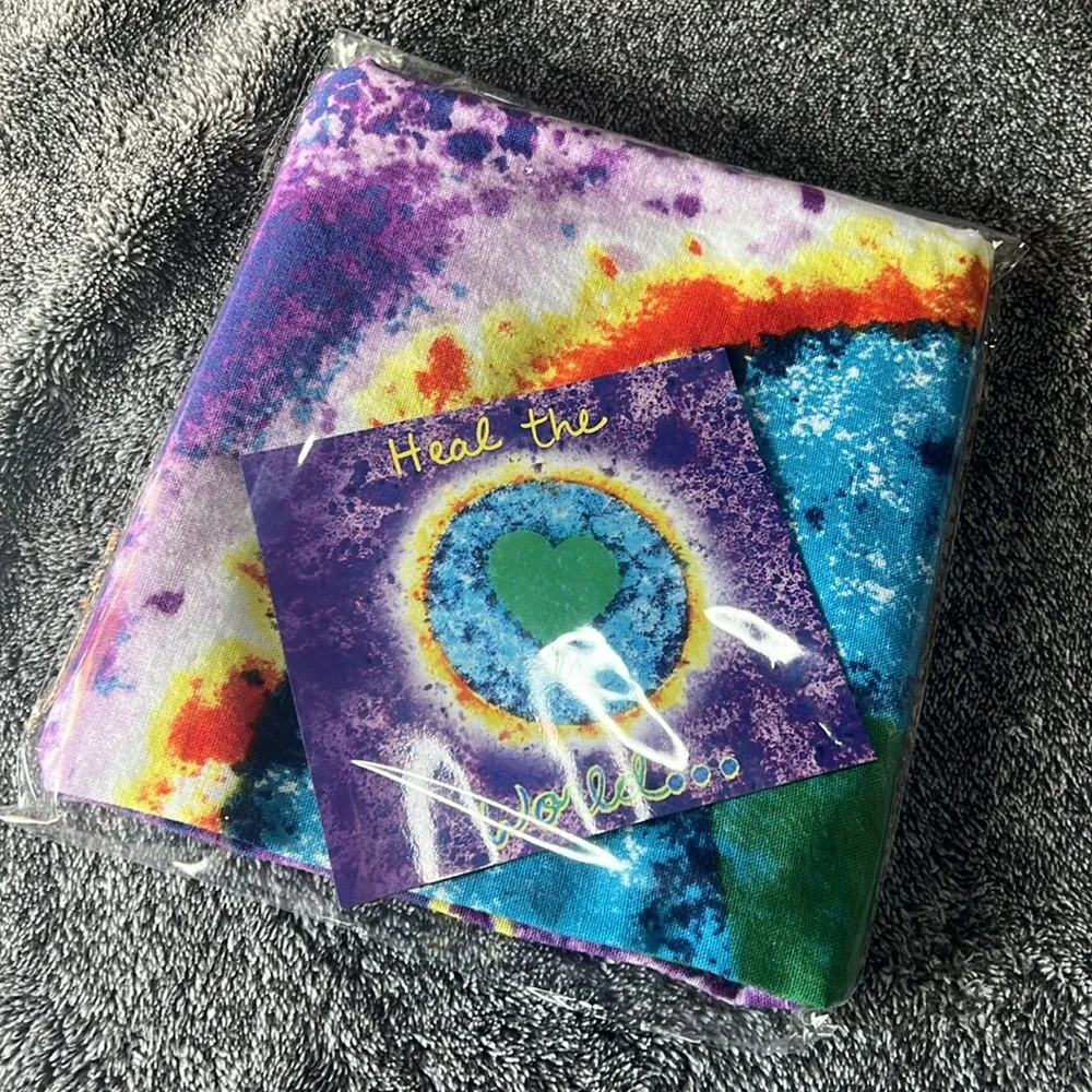 Penzeys Tie Dye Heal The World Cook DInner Tonight Towel / Cloth and Magnet